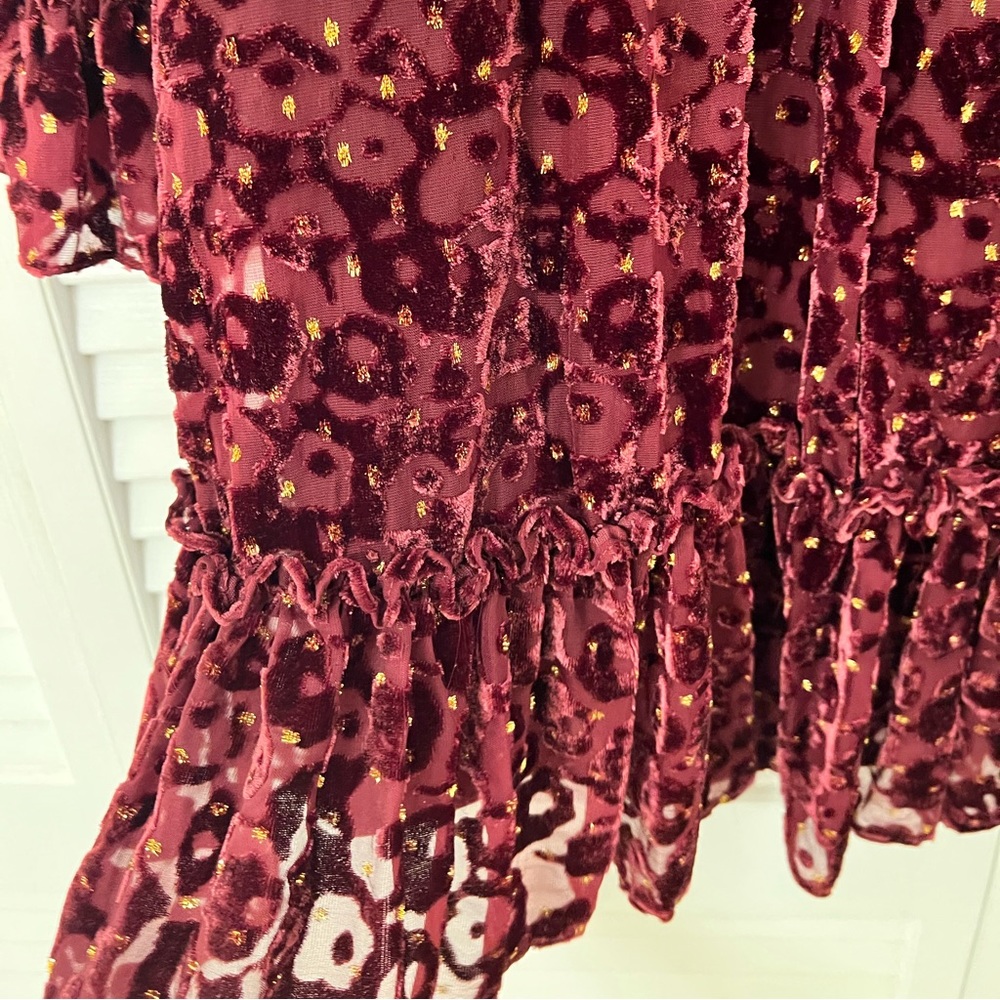 Alex Marie Dress NWT Gabby Burgundy & Gold Burnout Long Sleeves Lined STUNNING! - Picture 6 of 10